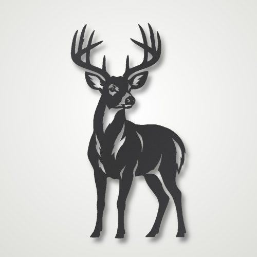 Standing whitetail buck steel wall art in black powder coat