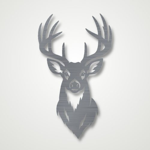 Whitetail buck mount steel wall art in brushed steel